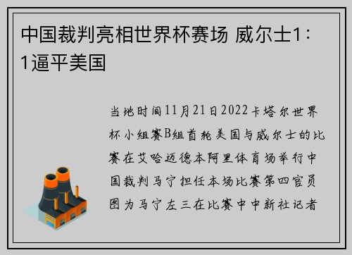 中国裁判亮相世界杯赛场 威尔士1：1逼平美国